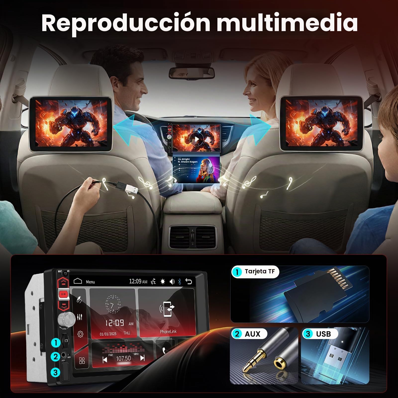 Hodozzy Radio para Coche con Pantalla Táctil Bluetooth 7 Pulgadas 2 DIN, con Mirror Link/Radio FM/EQ USB/TF/AUX SWC, Universal Radio Coche MP5 Reproductor Multimedia Autoradio con Cámara Marcha