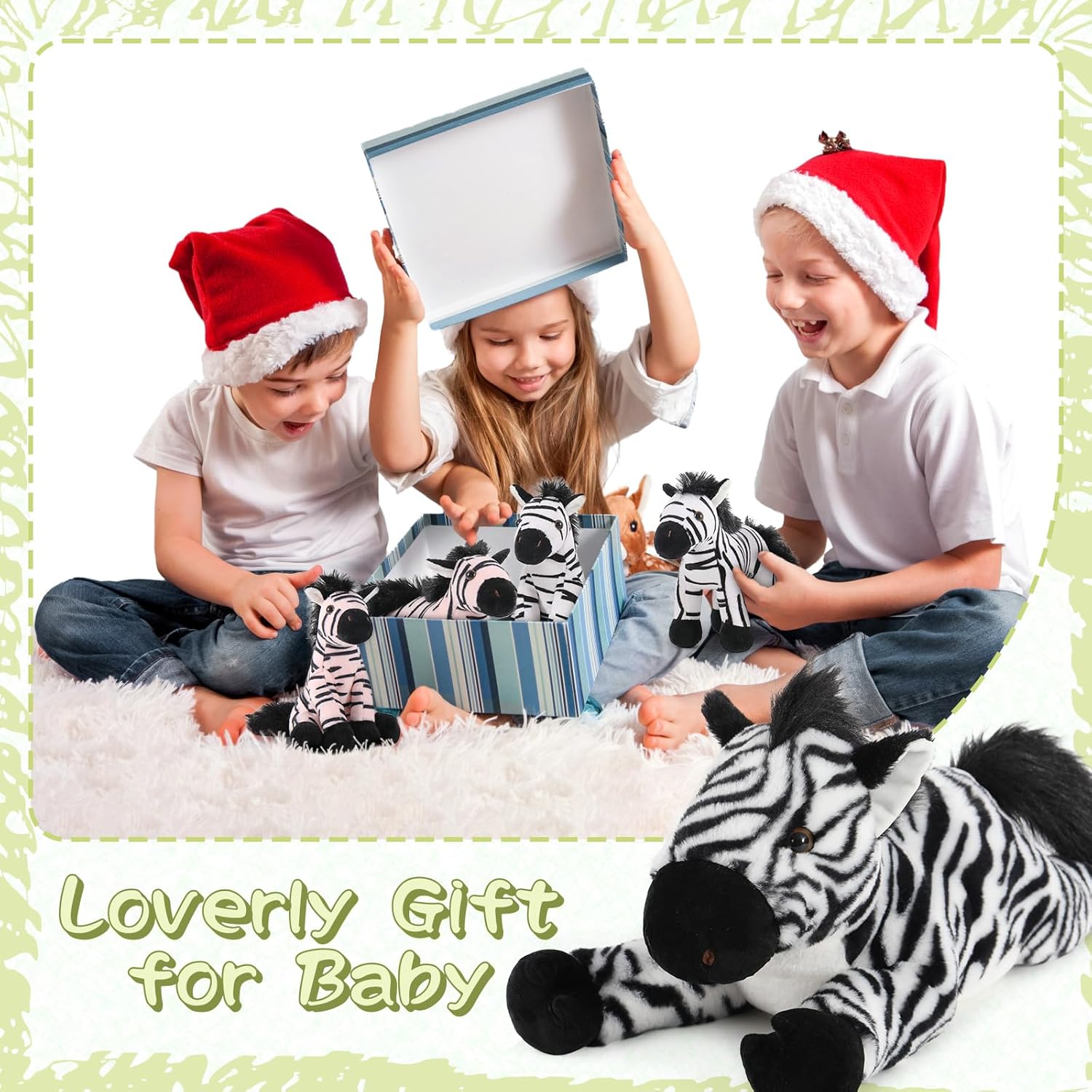 Tezituor 5pcs Wildlife Zebra Stuffed Animals Set, 25 inch Realistic Stuffed Zebra with Babies for Boys Girls, Large Pinto Plushies Pillow Toy for Brithday Gift Decoration