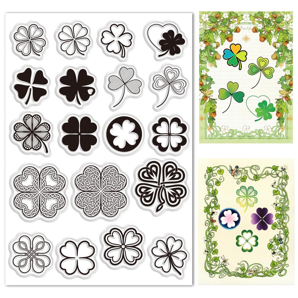 CRASPIRE Clear Clover Rubber Stamps Plant Leaves Silicone Transparent leaf Stamp Decoration DIY Crafting Scrapbooking Planner Card Making Photo Album Supplies for St. Patrick's Day Festival