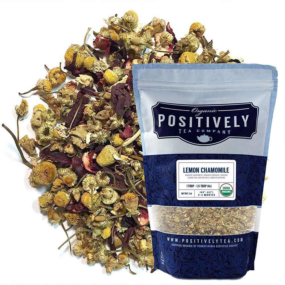 Positively Tea Company, Organic Lemon Chamomile, Herbal Tea, Loose Leaf, USDA Organic, 1 Pound Bag