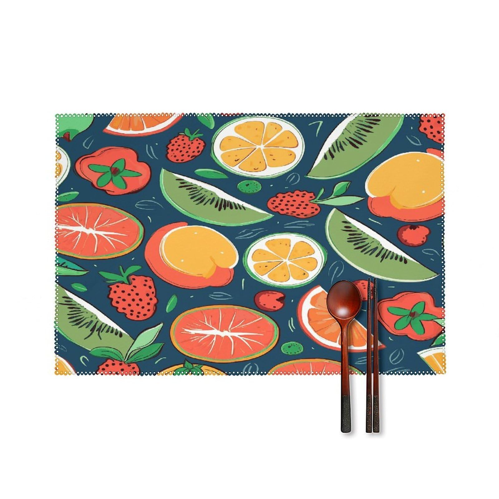 Fekiloot Style Fruits Pattern Placemats Set Of 6,Table Mat
