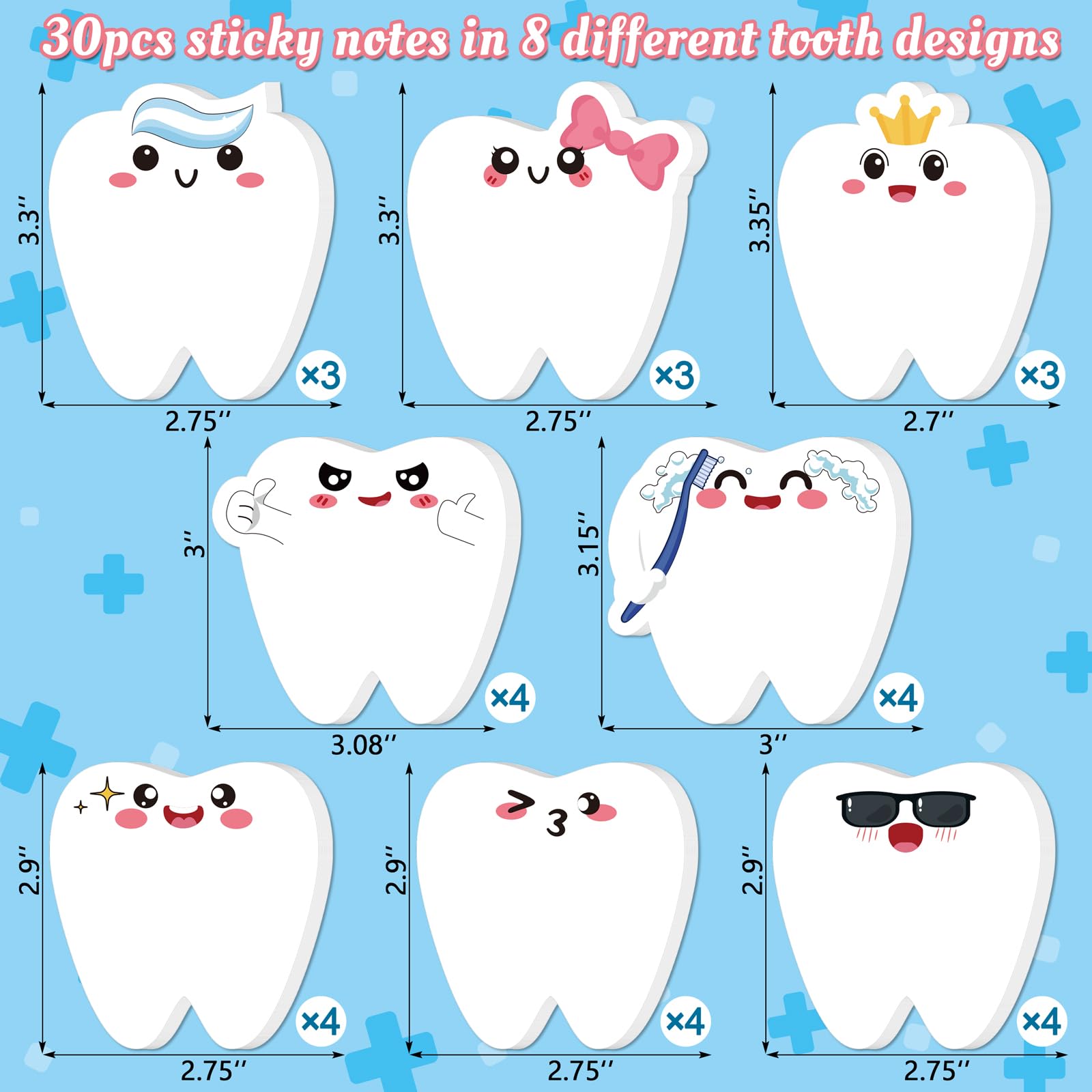 30Pcs Nurse Week Dental Assistant Appreciation Tooth-Shaped Sticky Notes Gifts: Dentist Post it Notepad for Adults, Coworker, Employees Christmas Holiday Office Party Supplies