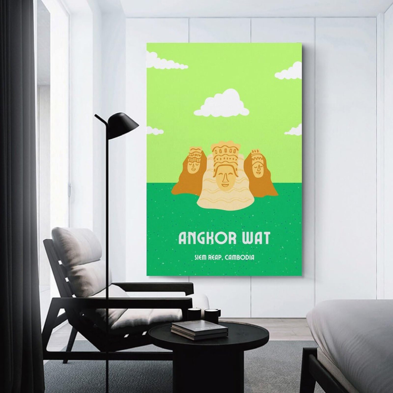 Junmoney Unframe-Style-22 Angkor Wat Travel Canvas Wall Art, 24X36inch(60X90cm), For Bedroom, Guest Room Or Reading Nook, Decorative Wall Art For Cosy Rooms