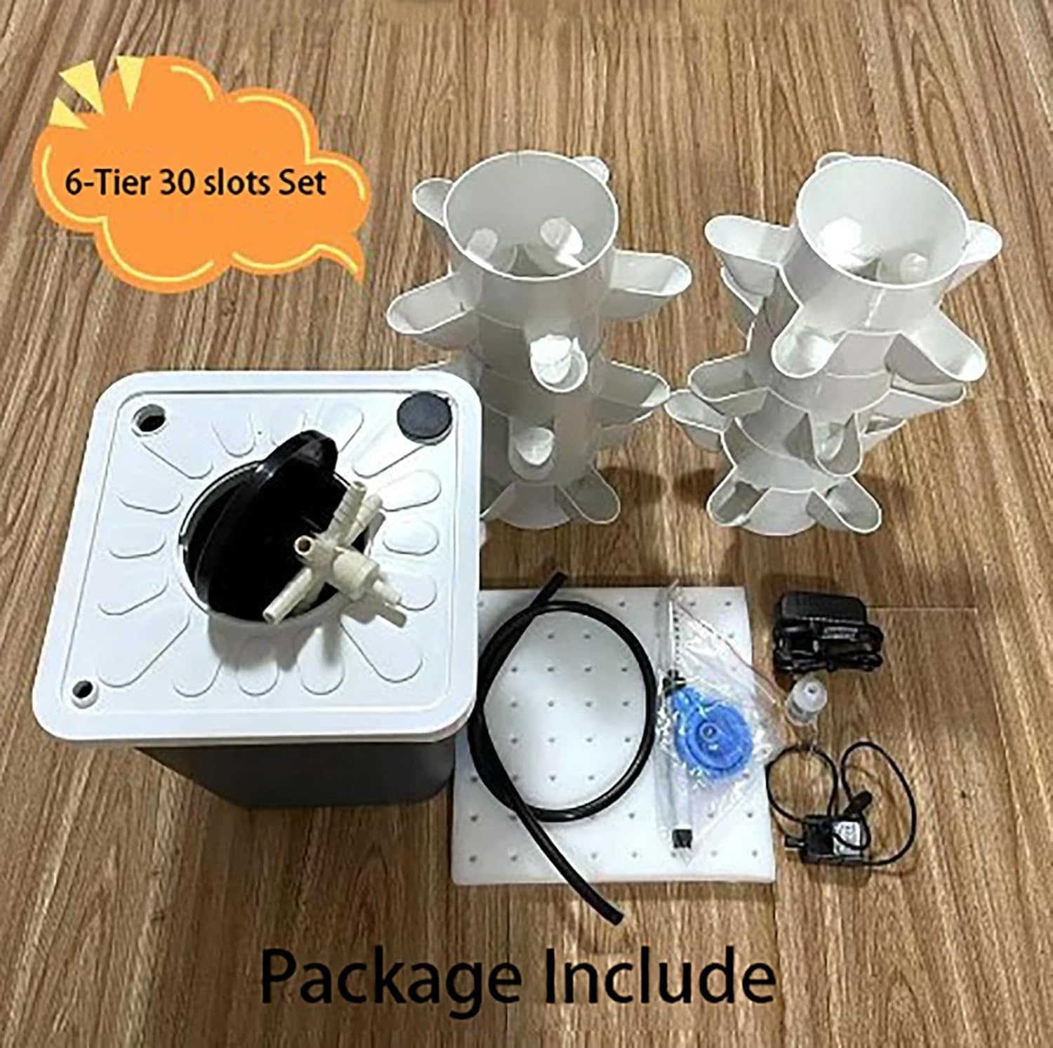 Hydroponik-Turm, Garten-Hydrokultur-Anbausystem, Aeroponik-Anbauset für Kräuter, Obst und Gemüse mit Hydratationspumpe, Adapter, Netztöpfen, Timer für Obst, Gemüse und Kräuter 30 Löcher