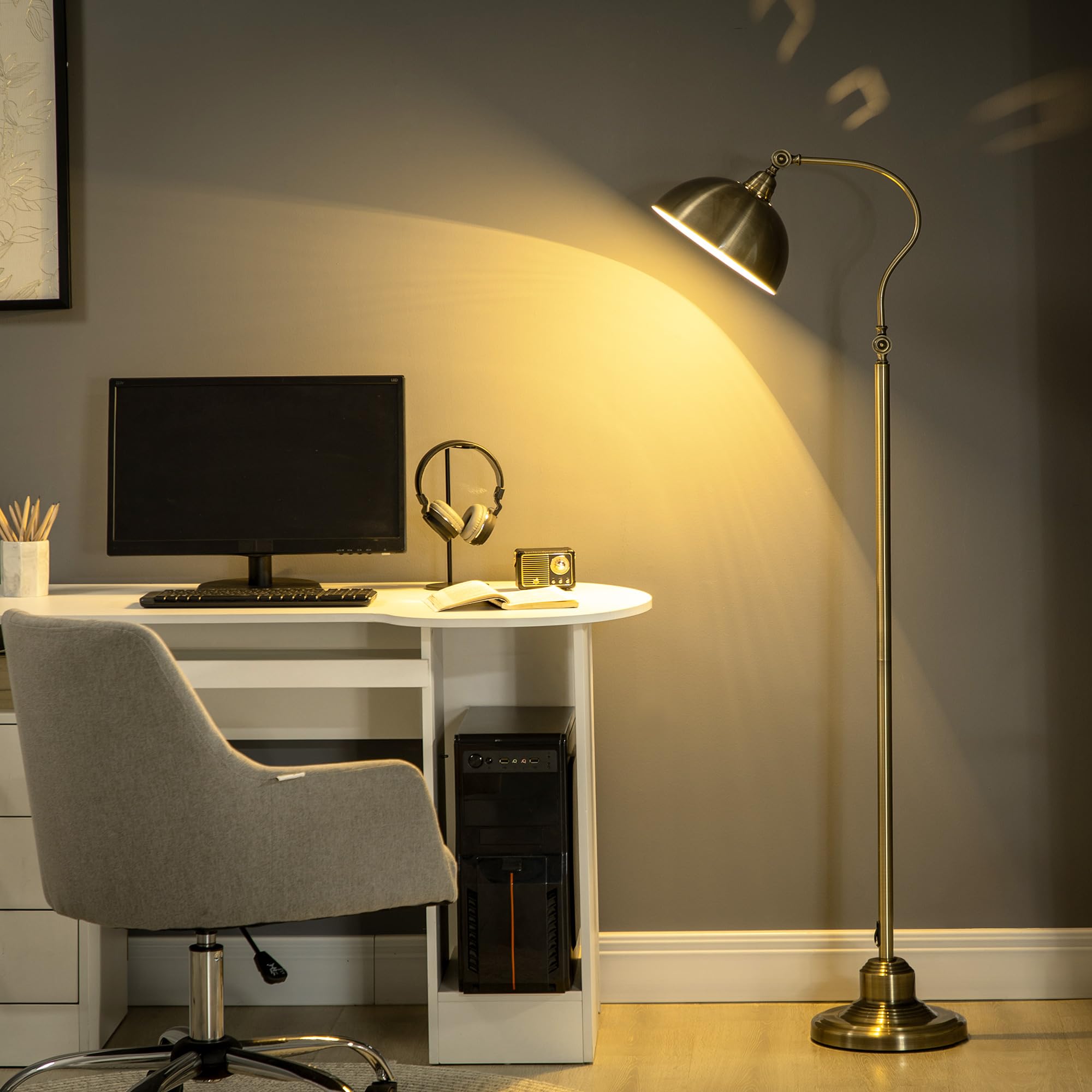 HOMCOM Stehlampe, Stehleuchte mit verstellbarem Lampenschirm, 40 W, Bogenlampe mit E27 Fassung im Retro-Design für Wohnzimmer Schlafzimmer, exkl. Glühbirne, Bronze