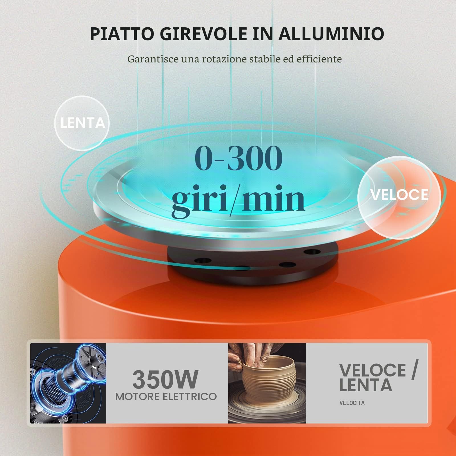 Tornio Ceramica Elettrico, 350W 25CM Tornio per Argilla Macchina con Bacino ABS Rimovibile, Pedale e Strumenti di Modellazione, Ruota di Ceramica che Forma Macchina