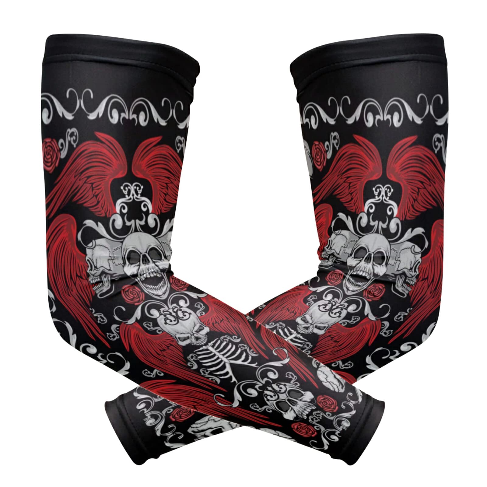 Vintage Gothic Coat of Red Arms Rose Wings Skulls Bones 1 Pair Cooling Sports Arm Sleeves, Cover Uv Sun Protection Warmer for Sports Men Women Running Golf Cycling Riding Jogging