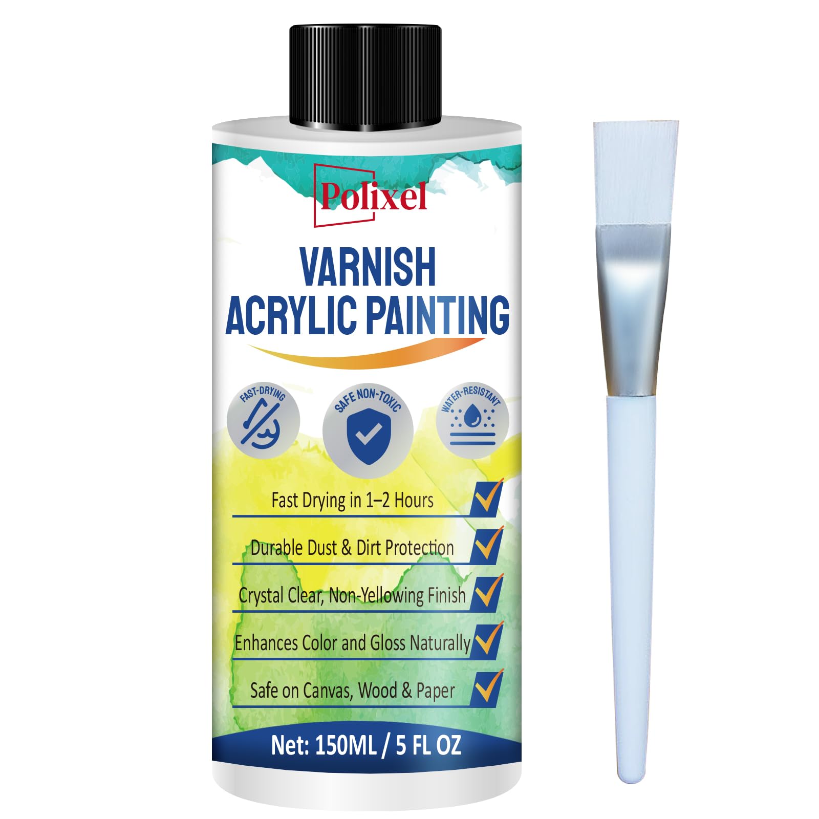 High Gloss Varnish for Acrylic Painting, Artist's Acrylic Varnish, Non-Yellowing, UV Resistant, Final Protective Coating for Canvas Art, Suitable for Pro Artists, Hobby Painter-5OZ/150ML