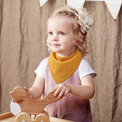 Miniatura 7 de Yoofoss Baberos de muselina para bebé, paquete de 10 baberos tipo bandana 100% algodón, 6 capas, suaves y absorbentes, baberos para niños y niñas