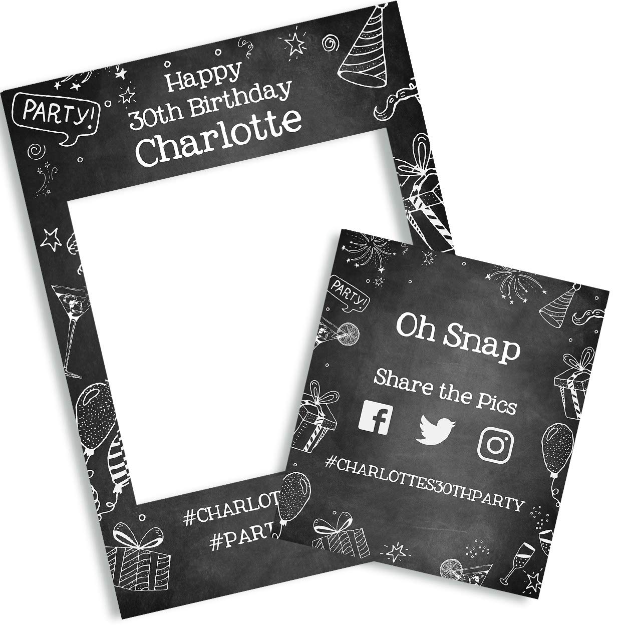Paper ThemesInstagram Personalised Selfie Frame Birthday Party Photo Booth s Frames can be used for Selfies at Parties, Open Days and Special Occasions– Chalkboard