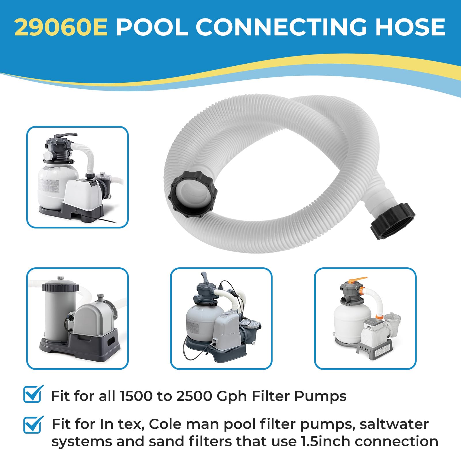 Poolpumpenschlauch, 3,8 cm, Ersatz für Coleman Intex Sandfilter und Salzwassersysteme, oberirdischer Poolschlauch mit 1500 bis 2500 GPH Filterpumpen 29060E, 149,9 cm lang (2 Stück)