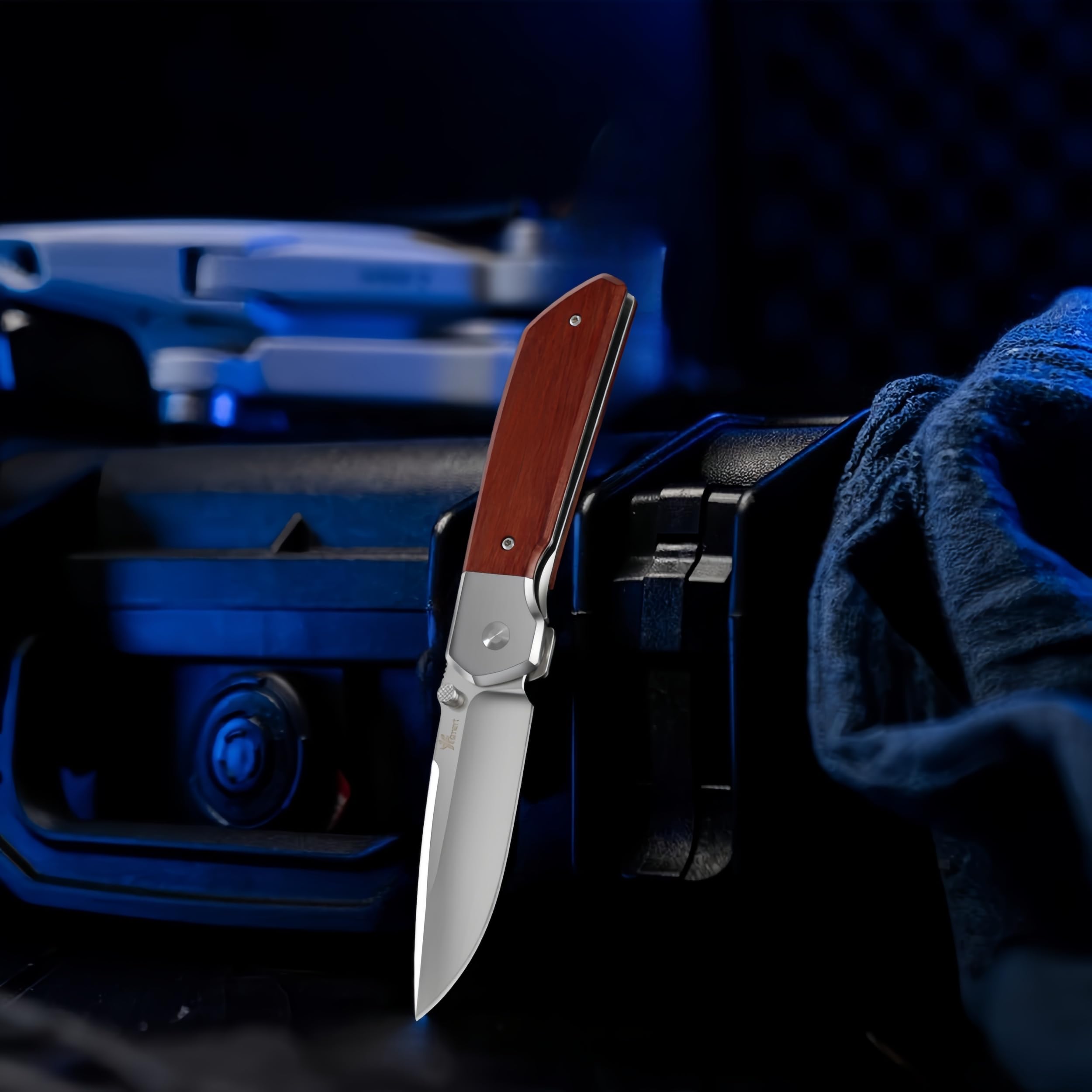 Front-Flipper-Klappmesser, Herrenmesser, D2-Klinge mit hochwertigem Holzgriff und tiefem Taschenclip, Camping-Jagd-Taschenmesser, EDC-Messer-Gentlemen-Folder mit (Groß)