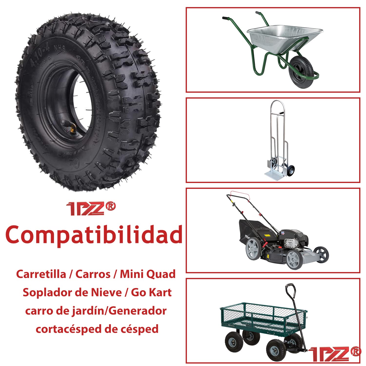 1PZ S4T-35C Neumático de repuesto 4.10/3.50-4 y Cámara de aire para rueda de carretilla de mano, carros, soplador de nieve, cortacésped, mini quad, Go Kart 47cc 49cc, carro de jardín