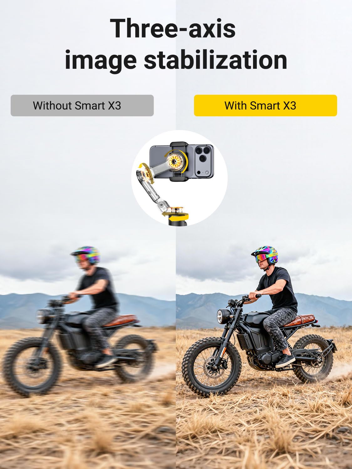 AOCHUAN Estabilizador de cardán de rotación panorámica de 360° para iPhone, control remoto magnético, estabilizador de 3 ejes con barra de extensión integrada y trípode abierto de un solo toque