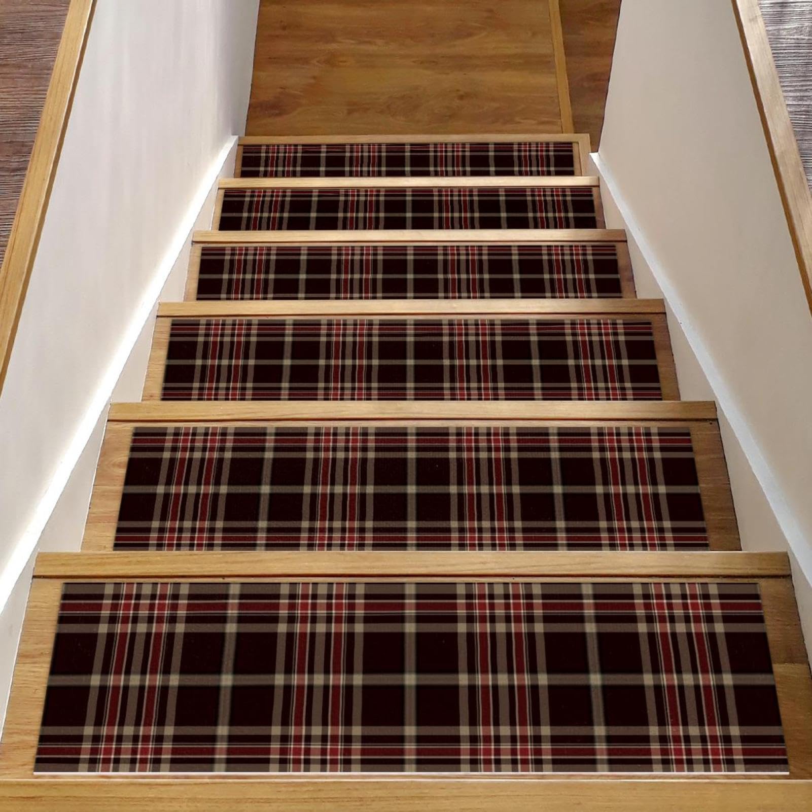 Tapis d'escalier antidérapants anti rayure et bruit pour marche bois marron café