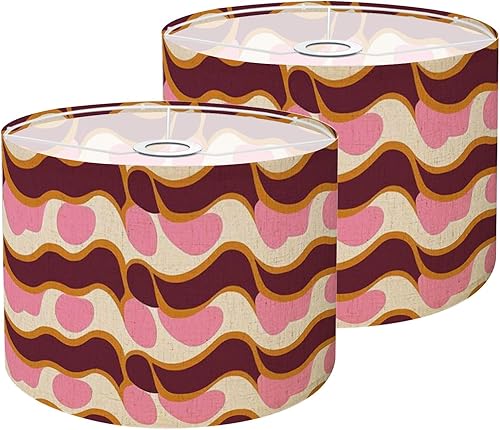 Miniatura 17 de Juego de 2 pantallas de lámpara de tambor retro de los años 70 y 60 con hongos florales hippies, para verano, para lámparas de pie, lámparas de