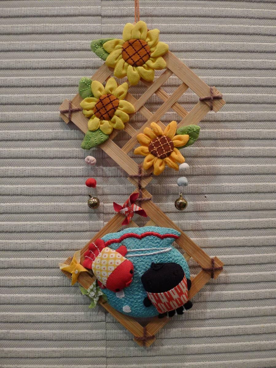 Amazon.co.jp: No4竹細工 ちりめん押絵夏風情 金魚 二連 吊し飾り