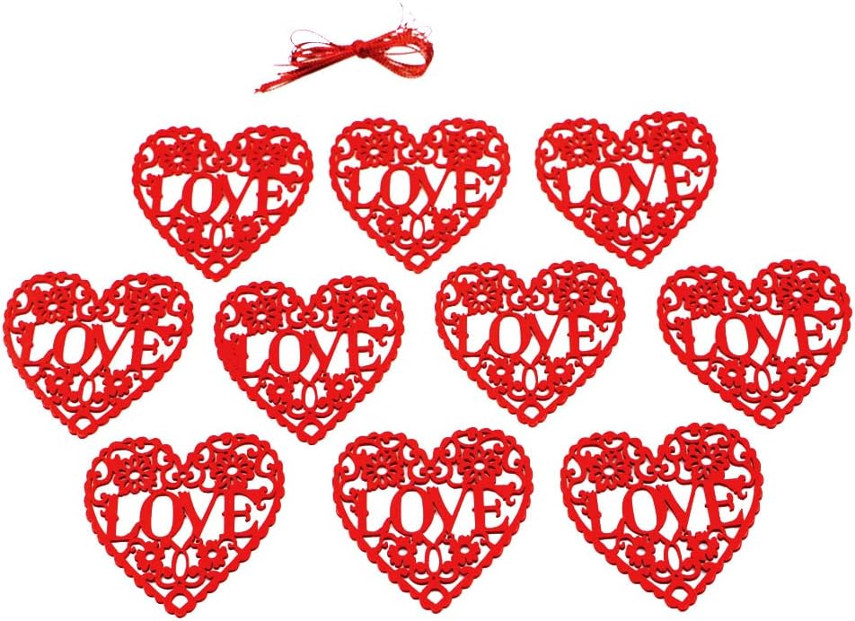 Zhangxi 10Pcs Wooden Love Heart Shape wi String Romantic Hanging Ornaments Wedding De ation DIY Craft Plies