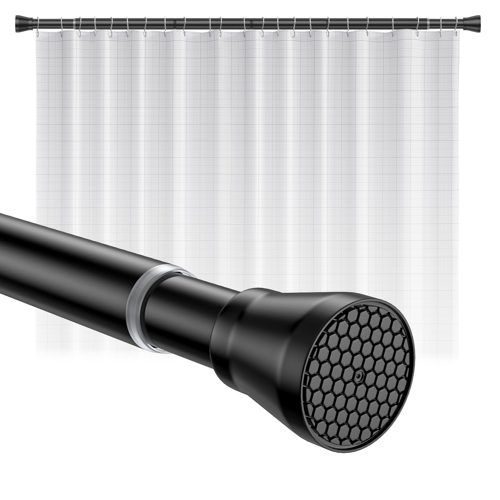 Shower Curtain Rod 45-77 Inch Black Shower Tension Rod Adjustable Curtain Rod No Drilling Tension Curtain Shower Rods for Bathroom WindowsClimeCo Certified