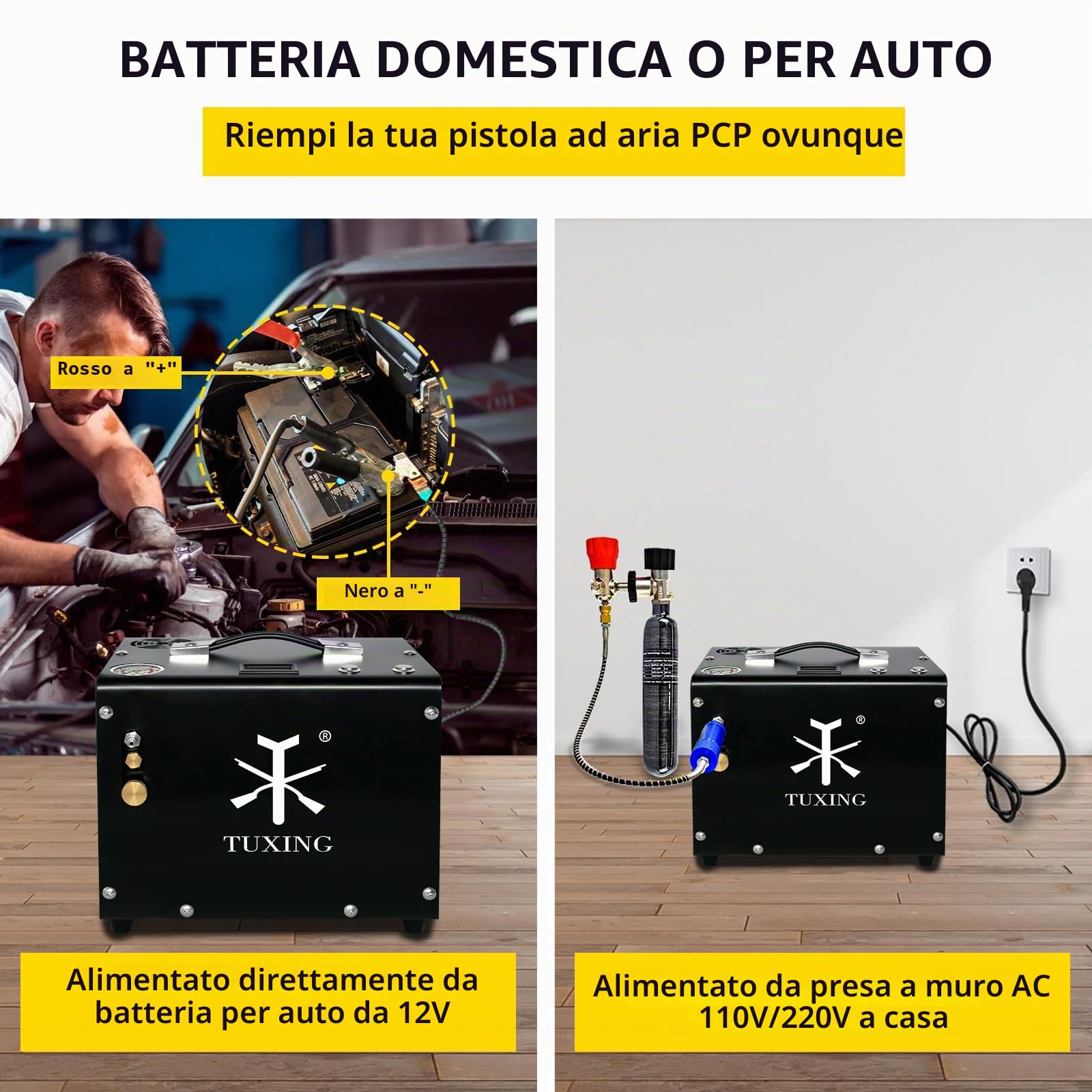 Compressore d'aria TUXING 300Bar Pcp, senza olio/acqua, trasformatore/sistema di scarico integrato, pompa per fucili ad aria compressa PCP e pistole ad aria compressa