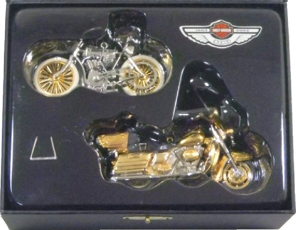 Keepsake Ornament 2003 Harley Davidson 100th Anniversary Set of 2 Motorcycles