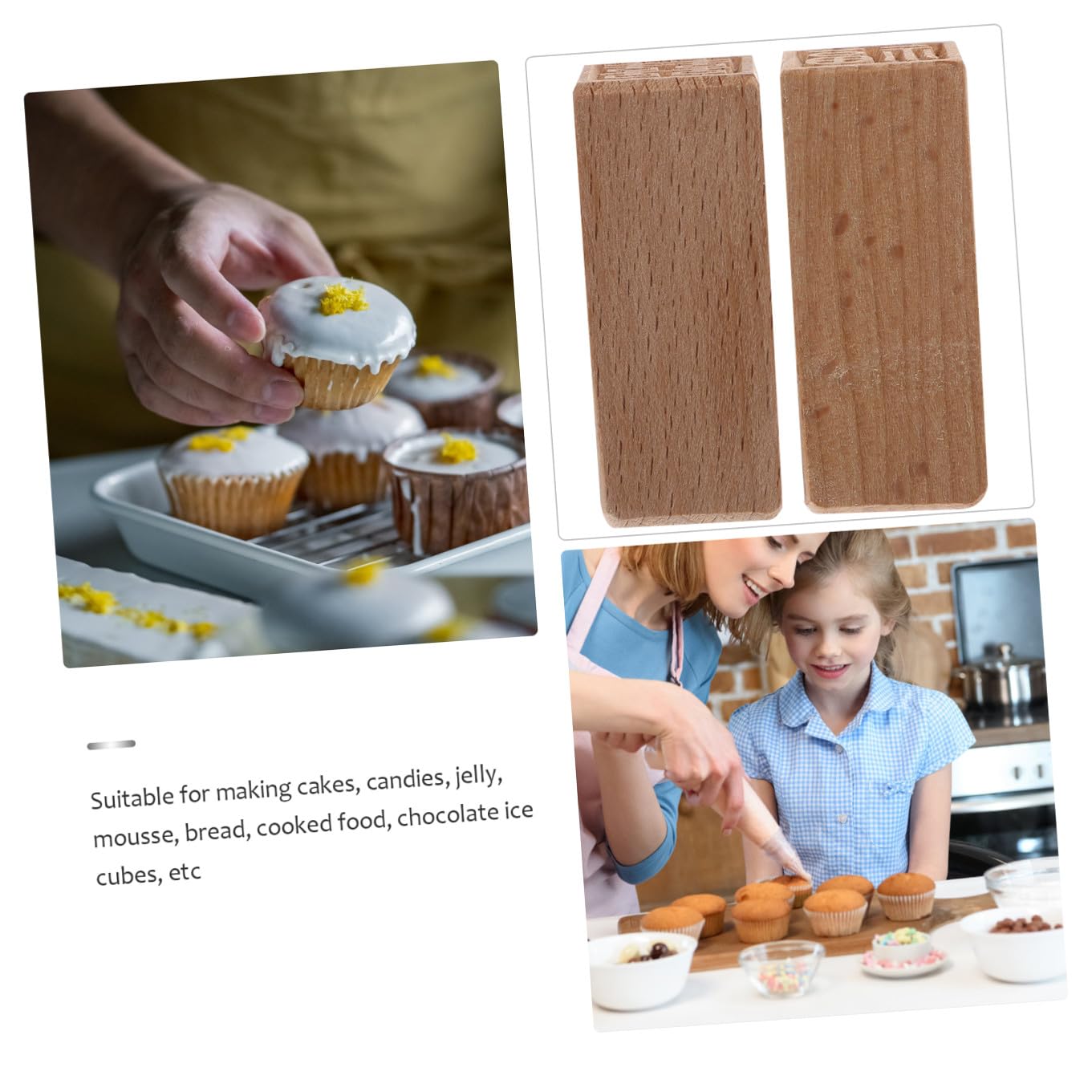 NUOBESTY Lot De 5 De Moulage En Bois Pour Gâteaux Outils De Cuisson Non Conçus Polyvalents Pour Biscuits 2 Pièces X 5