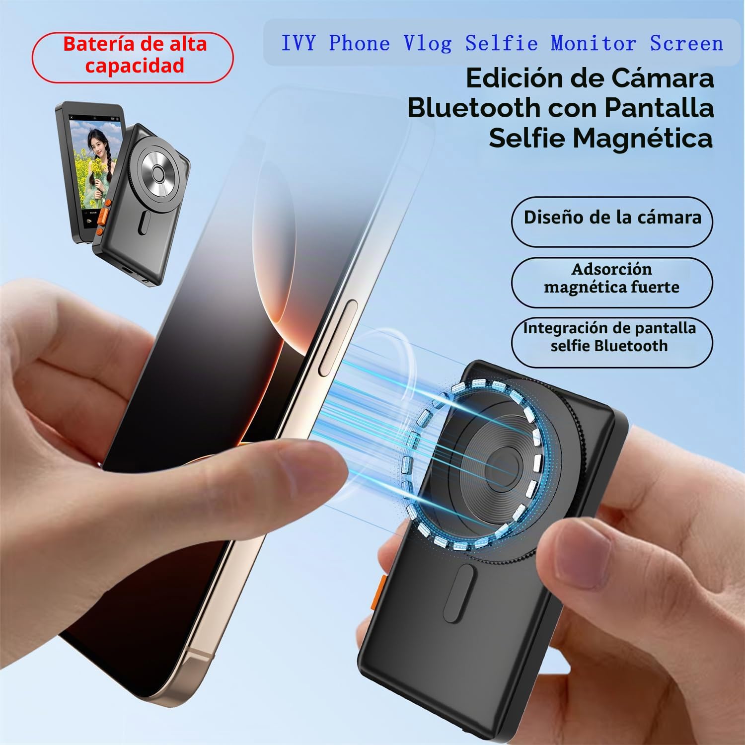 JZ Pantalla para monitor de teléfono Vlog Selfie, cámara trasera, grabación de selfies, TikTok/YouTube, transmisión en vivo, soporte magnético, inalámbrico, pantalla HD 1080P, monitor selfie