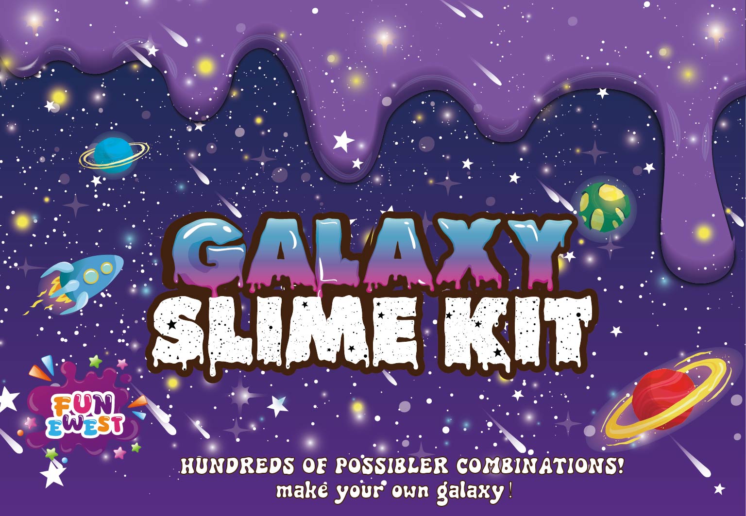 Funewest Kit de fabrication de slime pour enfants de 8 à 12 ans, mini boule de slime galaxie à paillettes avec autocollants phosphorescents pour garçons cadeaux d'anniversaire