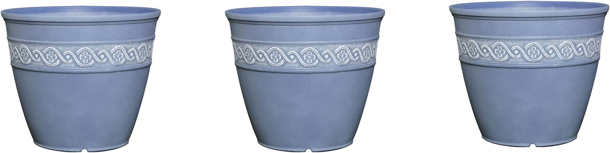 Classic Home and GardenCorinthian Round Resin Flower Planter Pot, Slate Blue 8" (Pack of 3)