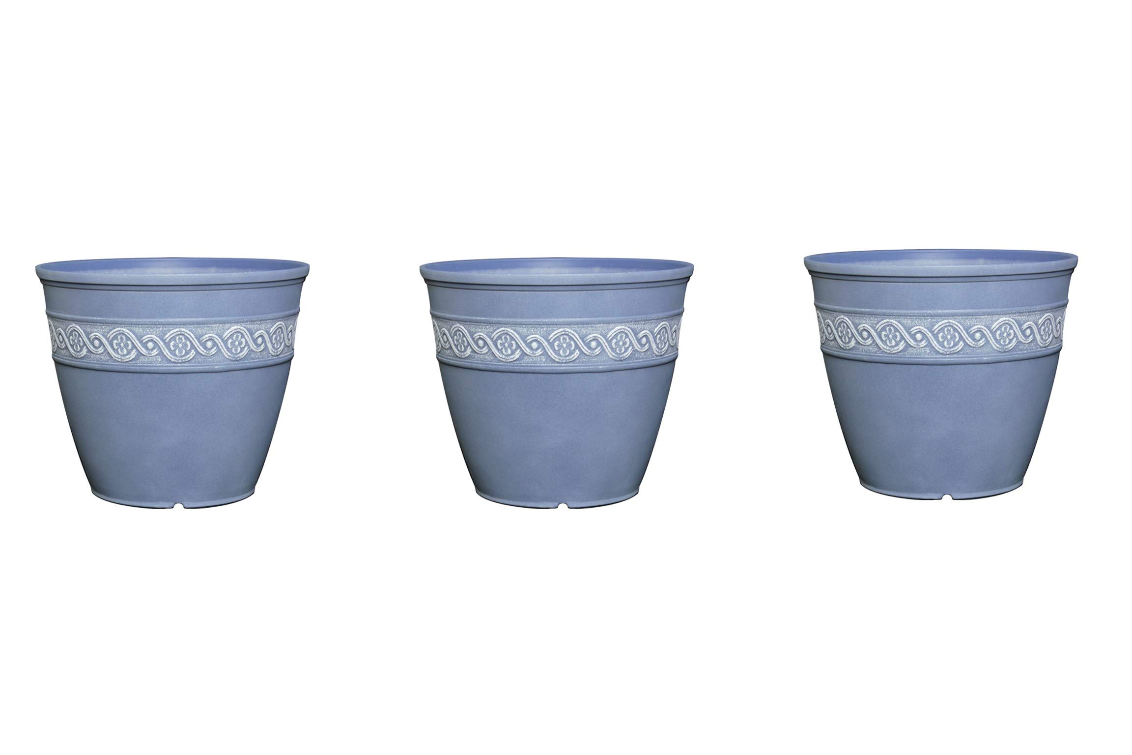 Classic Home and GardenCorinthian Round Resin Flower Planter Pot, Slate Blue 8" (Pack of 3)