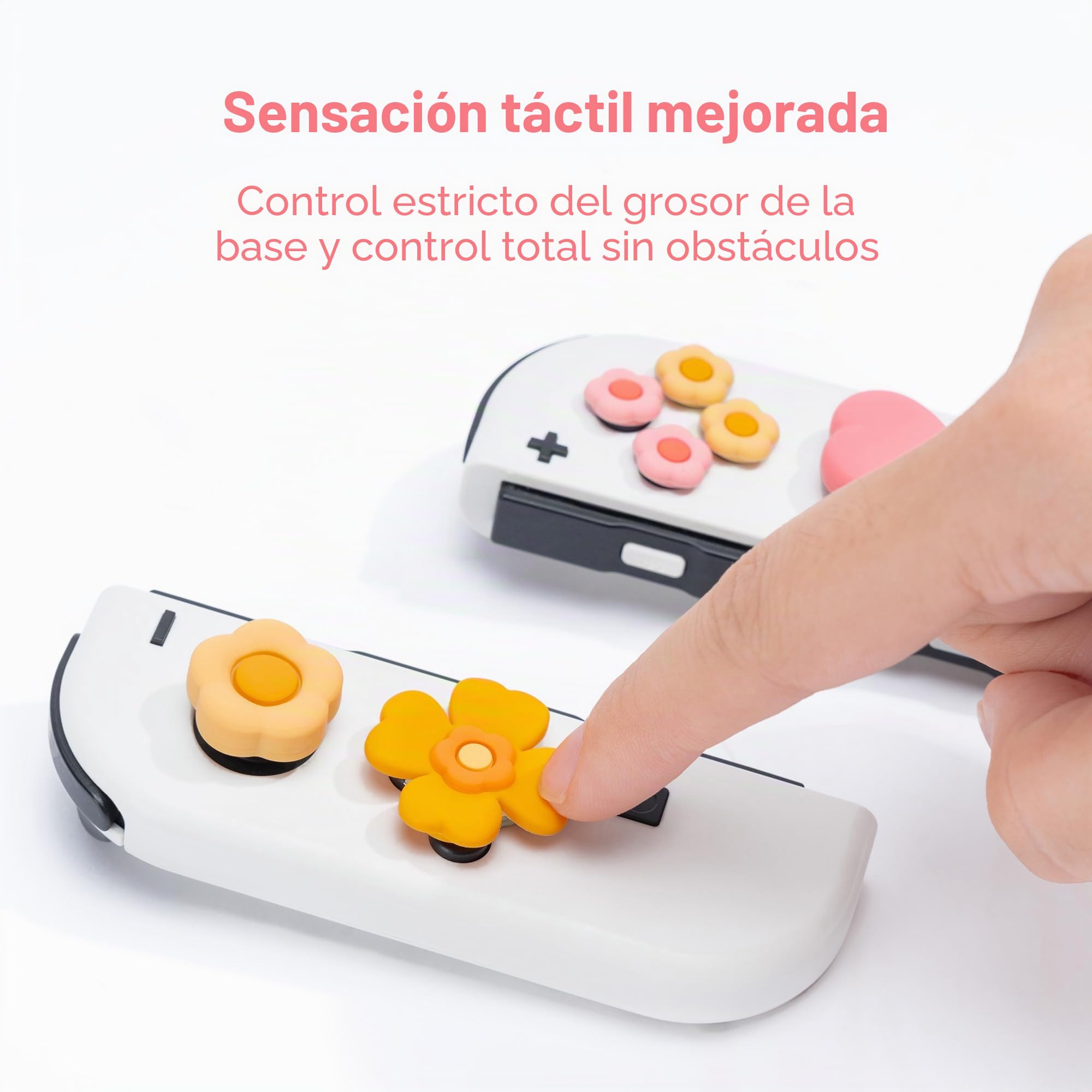GeekShare Cross D-Pad - Juego de Tapas de Silicona para Botones de Pulgar, Pegatinas ABXY para Botones de Teclas compatibles con Interruptor/OLED, corazón y Flor (Rosa y Amarillo)