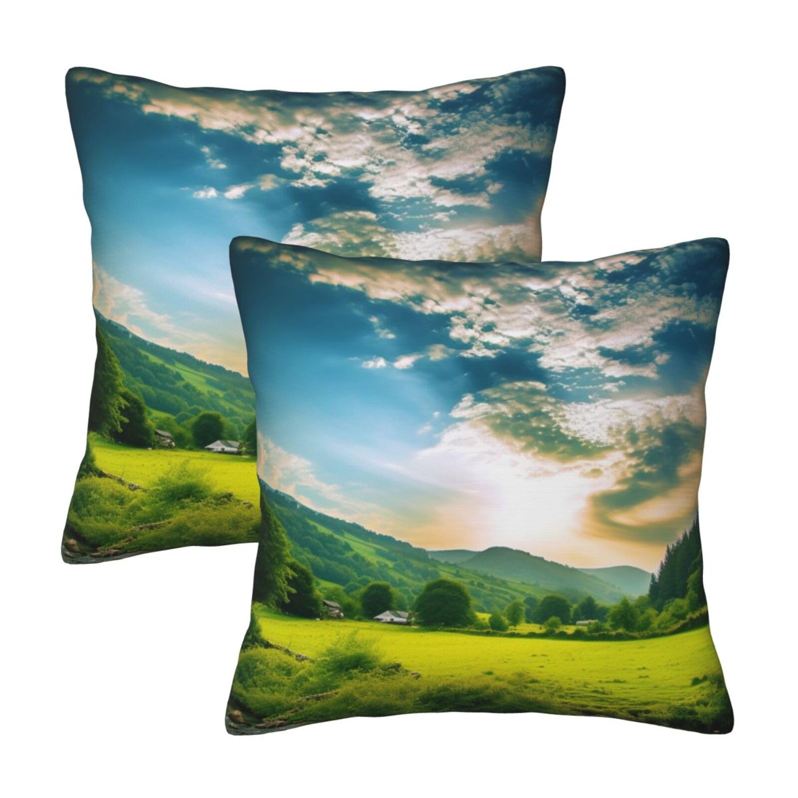 Natural Scenery Throw Pillow Cases 2 Pack Square Pillowcases Soft Pillow Protectors for Couch Livingroom Sofa Bed Office Car,30x30 CM