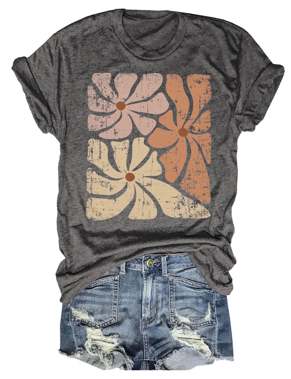 Women's Vintage Flowers Shirt Casual Boho Floral Printed T-Shirt Sunflower Wildflowers Graphic Tees Tops for Girl