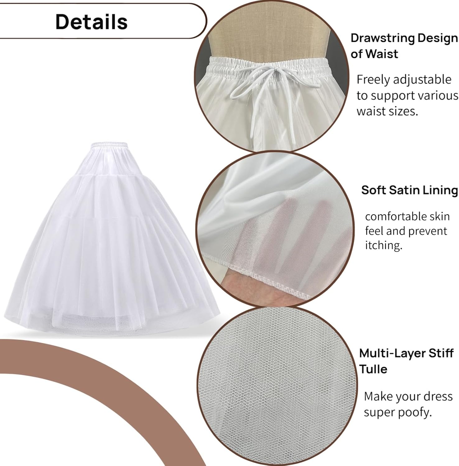 A-line Hoopless Petticoat Crinoline 4 Layer Tulle Long Underskirt Slips for Women's Ball Gown Bridal Wedding Dresses - Image 5