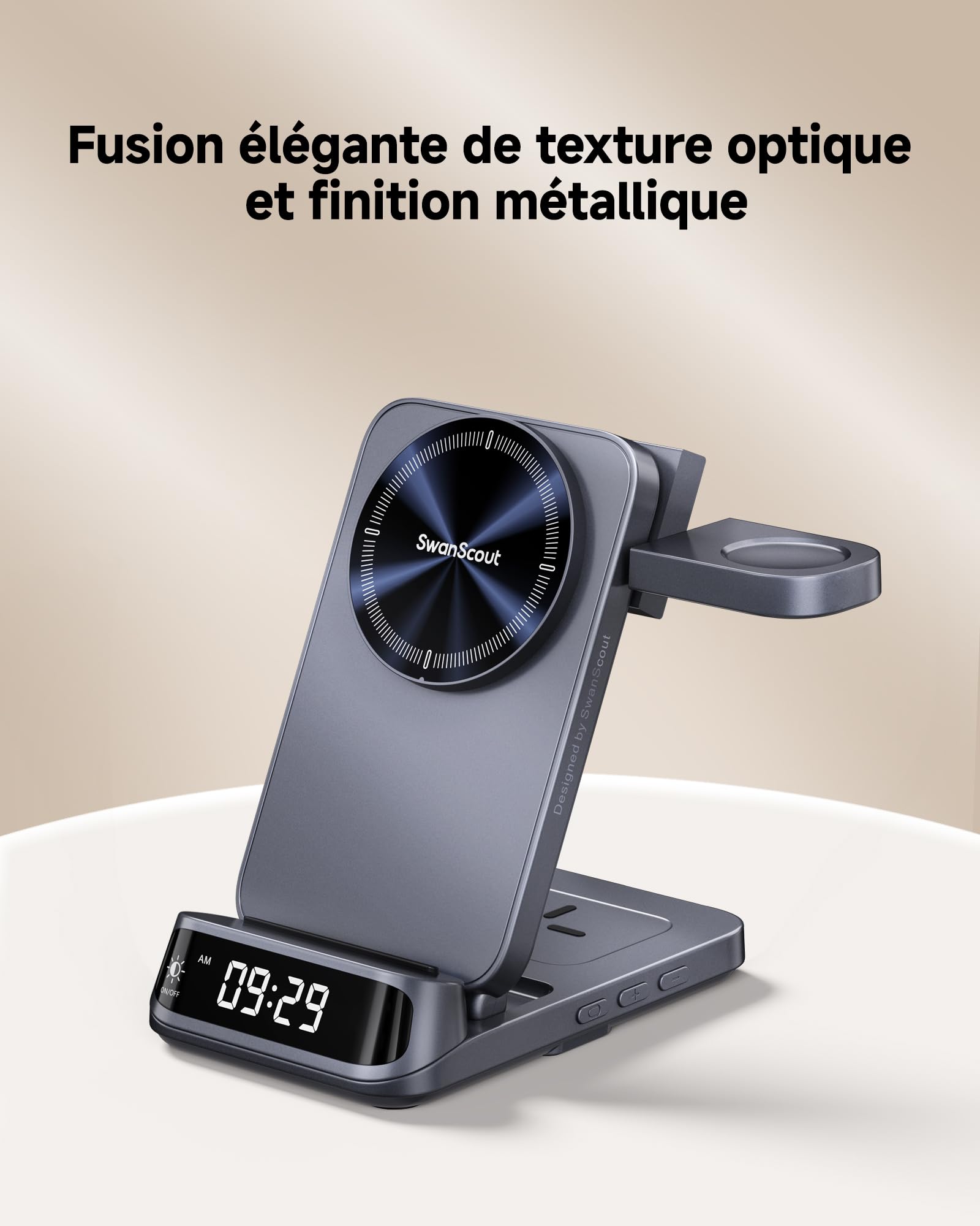 Magnétique Chargeur sans Fil pour Samsung Z Fold 8/Flip 8//S26/Watch 8 | 3 en 1 Station de Charge avec Horloge, Charge Magnétique, Design Pliable et Pratique, Uniquement pour Samsung Galaxy Watch