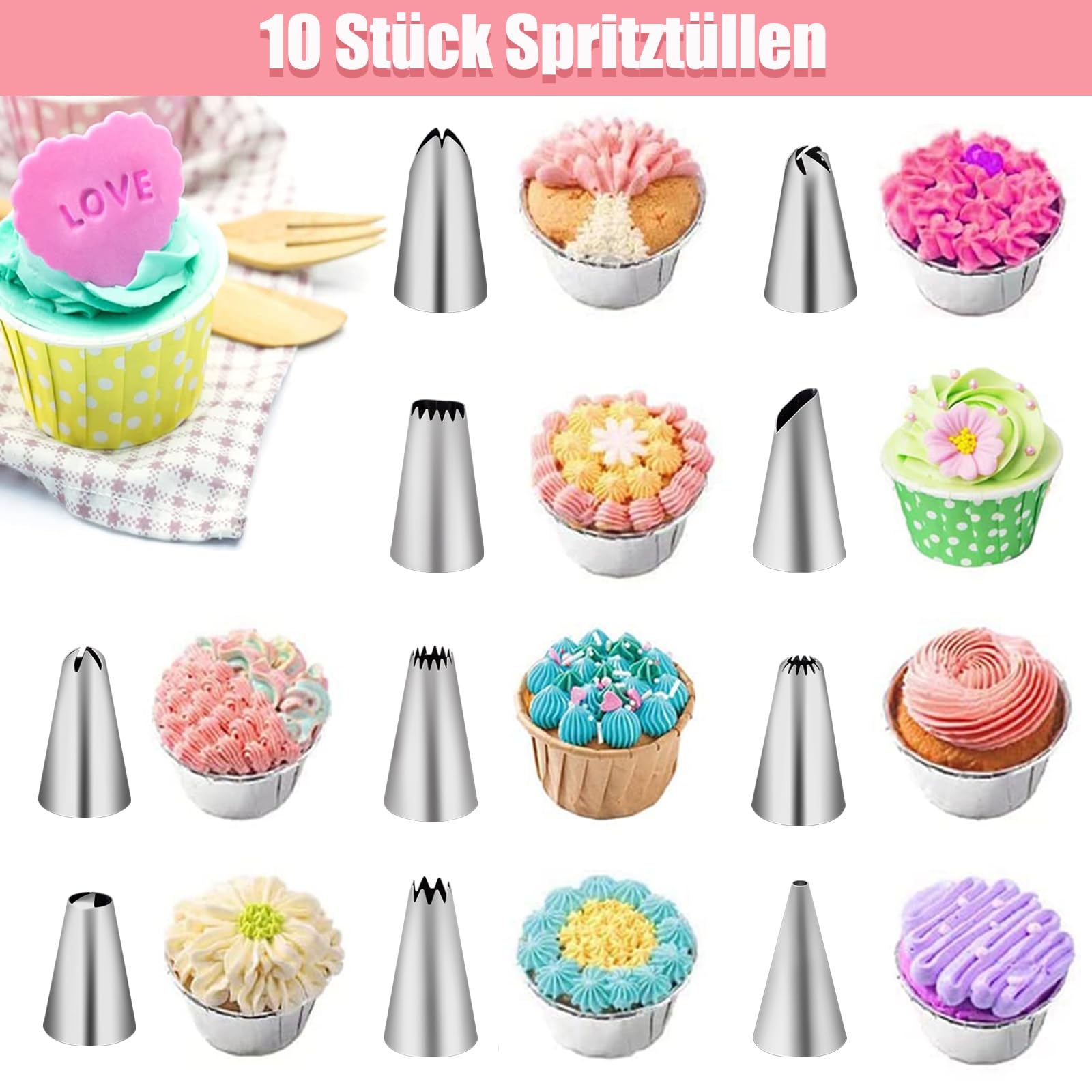 Piping Bag with Nozzles 40 Pieces, Nifogo Piping Nozzles Set, Cake Accessories with Stainless Steel Piping Nozzles - Image 4
