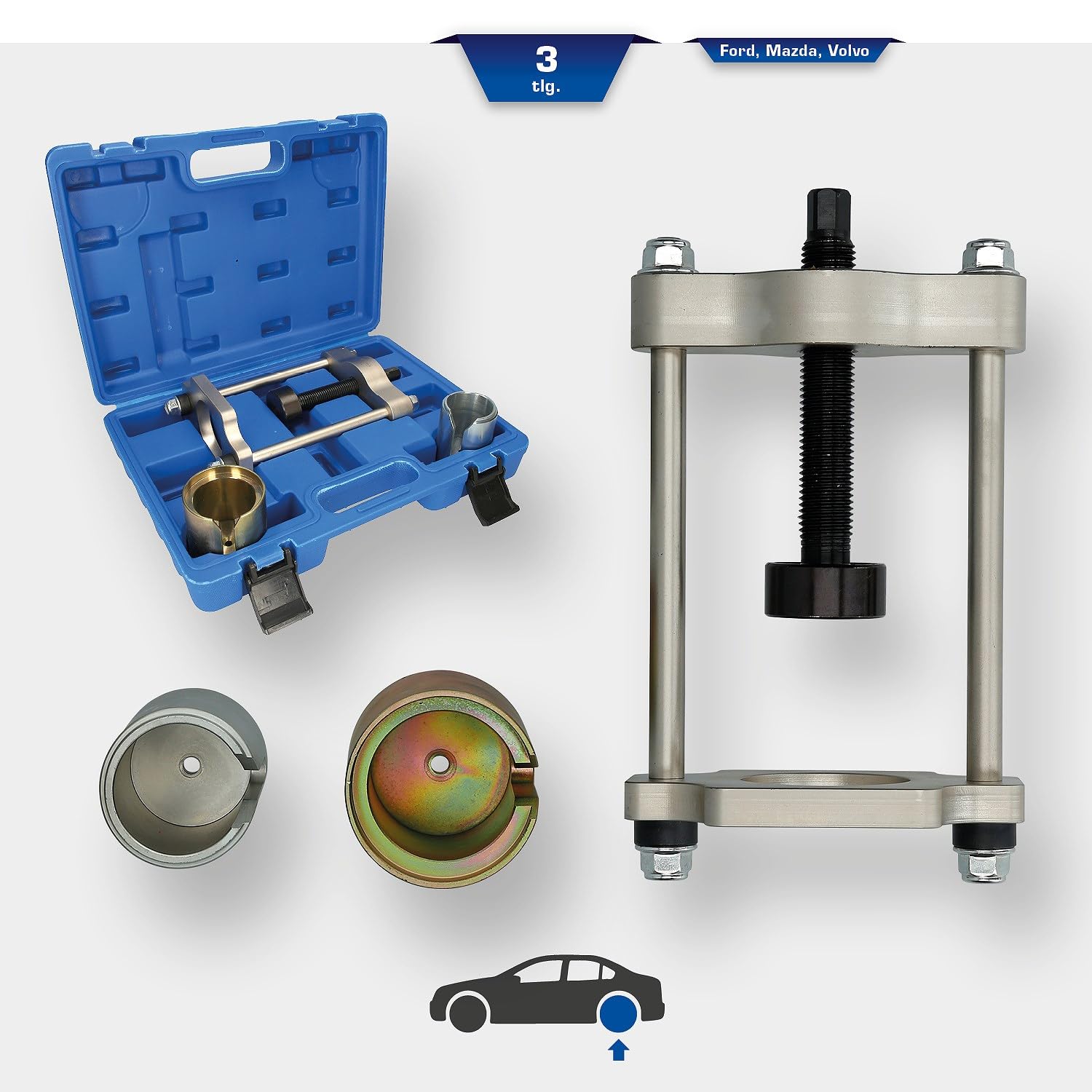 BRILLIANT TOOLS BT672350 Juego de herramientas para casquillos de brazo transversal de eje trasero, Para Ford, Mazda, Volvo, 4 pzs [Powered by KS TOOLS]