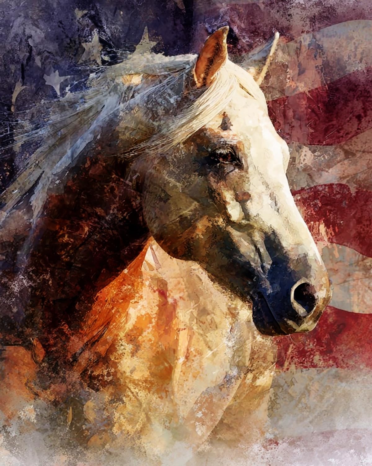 Liubaishi Multicolour Paint By Numbers Kit For Adults, American Flag Horse Theme, 16X20 Inch, Acrylic On Canvas, With 3 Brushes