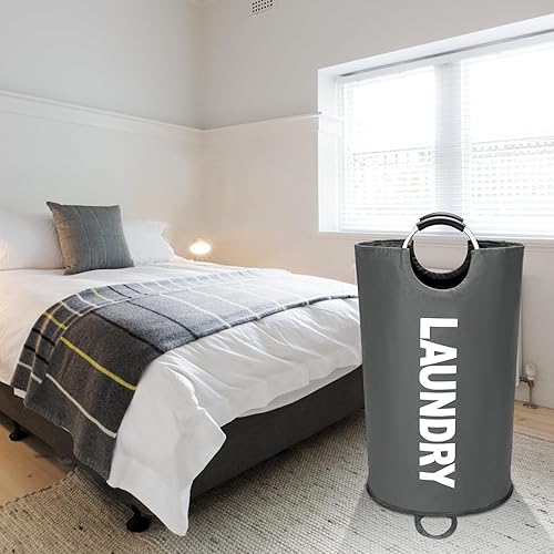 Miniatura 7 de Cesta de lavandería grande de 90 litros, cesta de ropa alta independiente, bolsa de lavandería plegable, impermeable con asas de aluminio protegidas