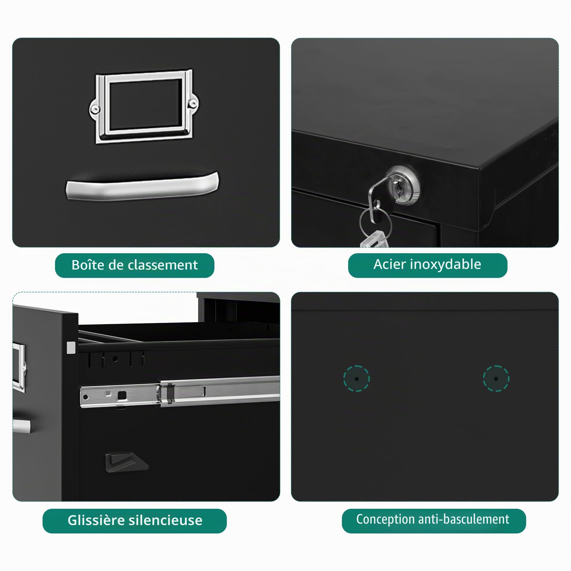 YITAHOME Armoire de classement verrouillable, armoires métalliques à classement avec 3 tiroirs pour A4, Legal, Letter, armoire de bureau anti-inclinaison avec fente pour cartes mémos, bureau à domicil