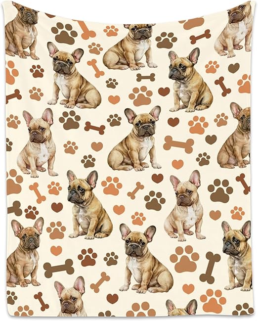 Bulldog Blanket with Girls Boys, 40x50 Inches Blanket with Dogs on it, Cozy Soft Throw Gifts for Dog Lovers, Cute Flannel Throw Blankets for Couch Sofa