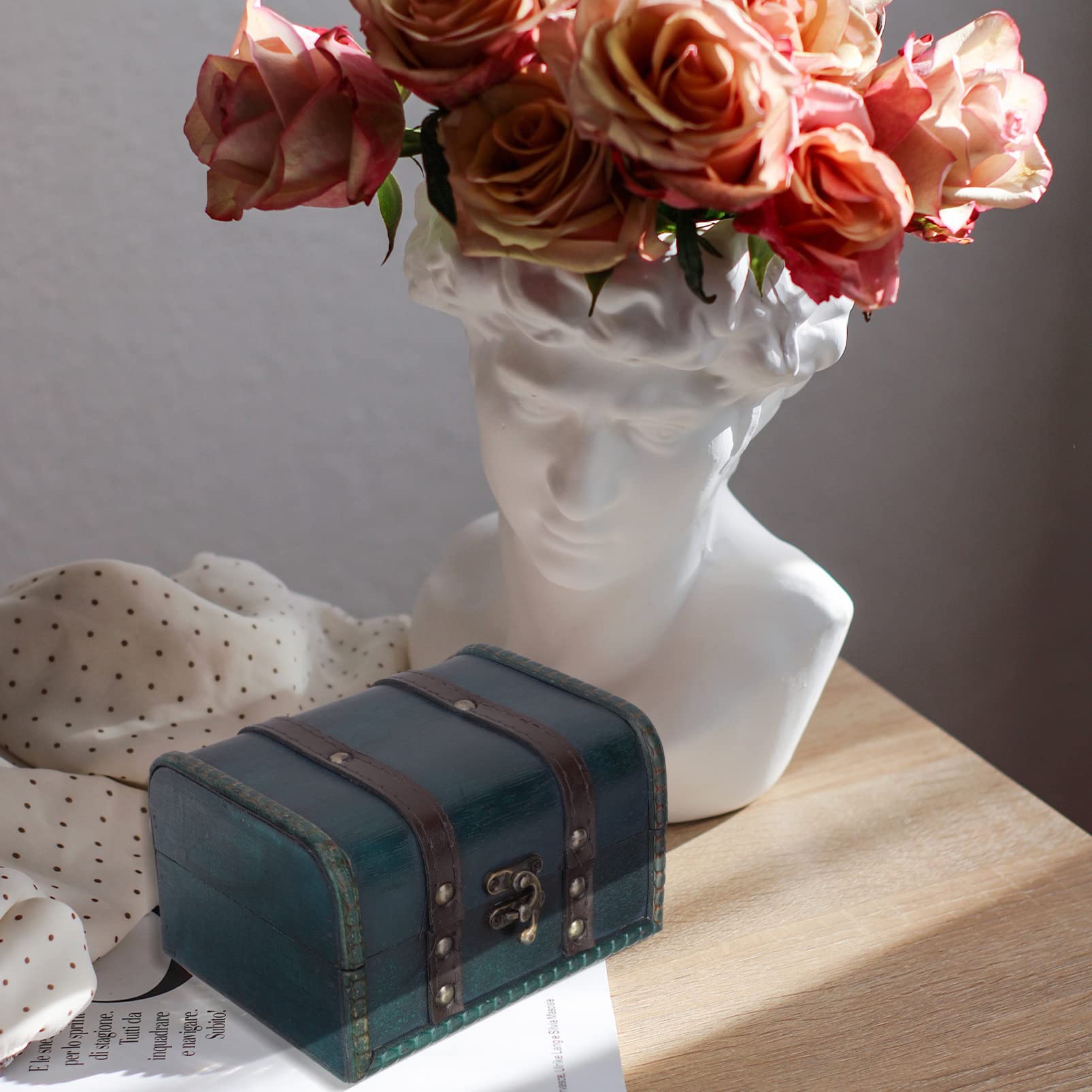 Organizer na biżuterię pudełko na skarby - drewniane etui do przechowywania w stylu vintage, 1 szt