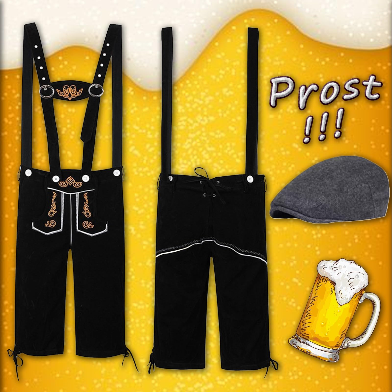 Oktoberfest Outfit Herren Tracht Herren Komplettset Tracht Lederhose mit Trachtenhut Hochwertige Raulederhose Traditionelle Trachtenset Bayrische Trachtenmode für Wiesn & Volksfeste Gr. 48-58