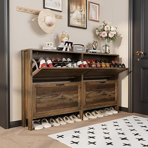 Vista 39 de Armario de zapatos con 4 cajones abatibles, armario estrecho de almacenamiento de zapatos, organizador de zapatos independiente, armario oculto