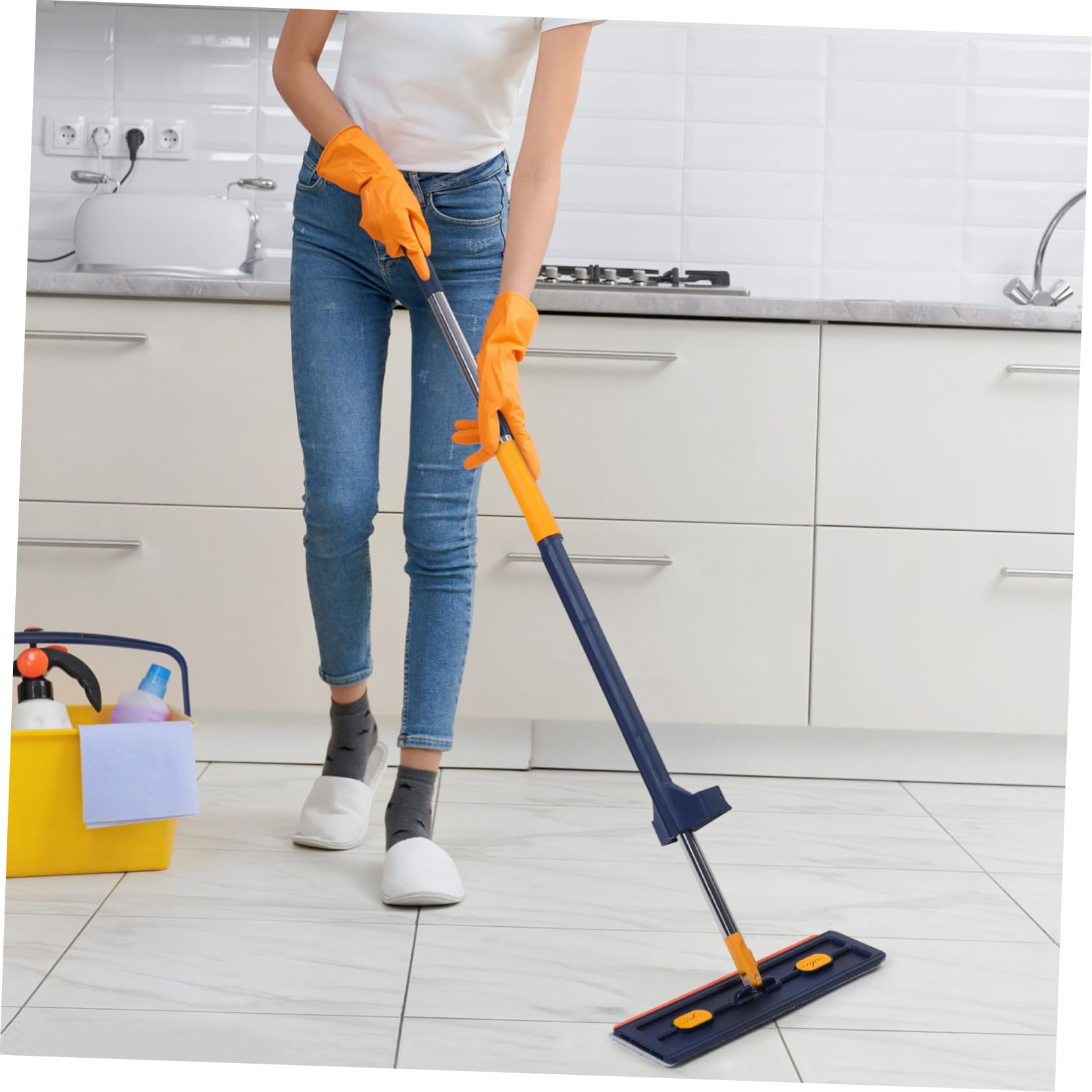 Trapeador de Piso Plano Grande 1 Unidad 6 Paños Microfibra sin Lavado Rotación 360° Limpieza Profunda Hogar Fregona Azul