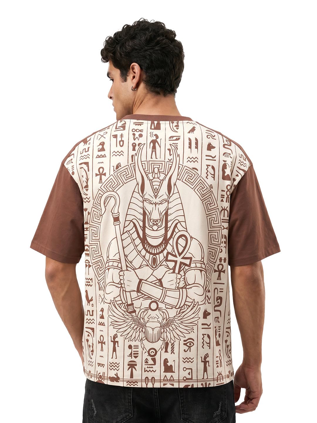 crazymonk Golden Ankh Oversized T-Shirt - Off White & Rust