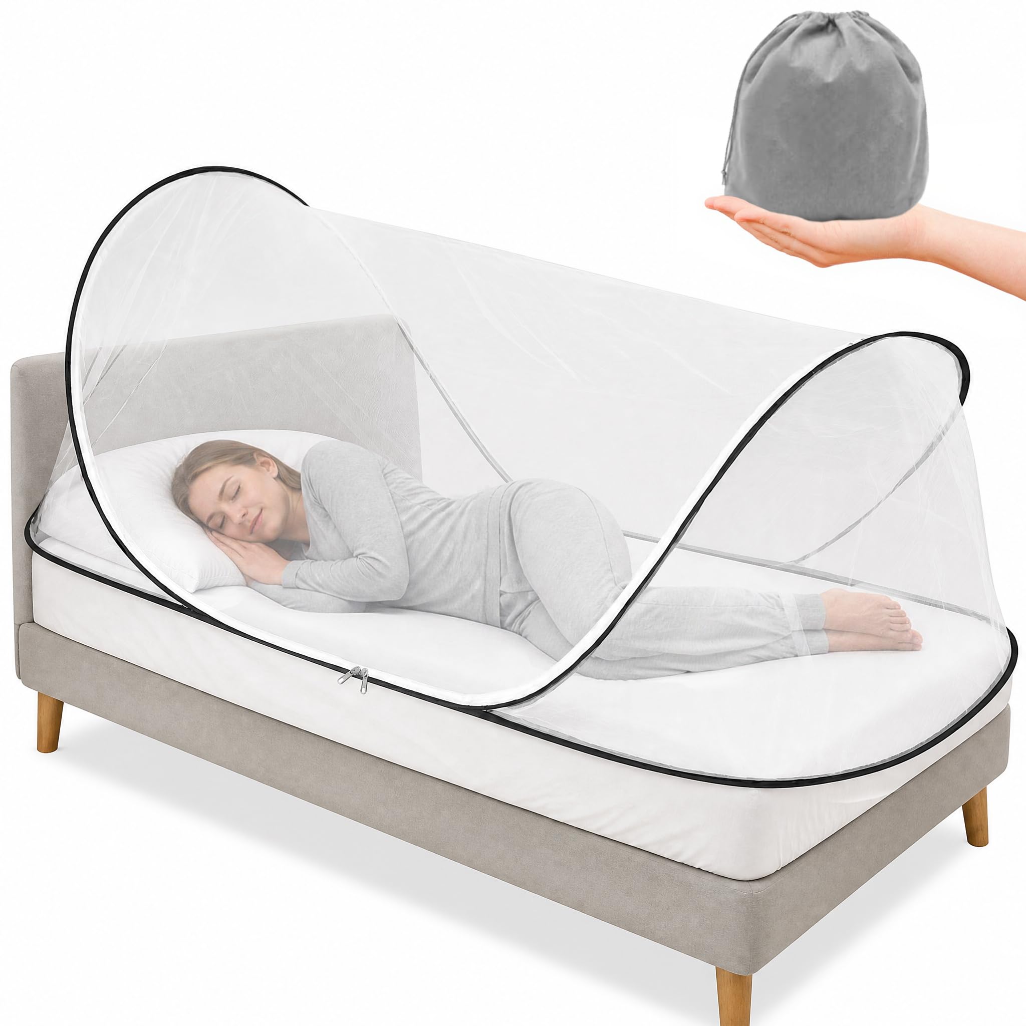 YADODO Moskitonetz Bett Reise Faltbar Pop up Mückennetz Bett 90X 200x 60cm Mücken Mosquito Netz Bett Reise Moskitozelt Mückenzelt Outdoor Camping Moskitonetz Zelt mit Boden für Bett Camping