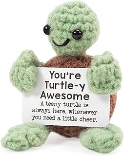Bafiwu Funny Positive Turtle Gifts, Small Handmade Crochet Animals Cute Stuff, Cheer Up Gifts for Women Men Birthday Presents, Emotional Support plush for Christmas Home Desktop Decor (green)