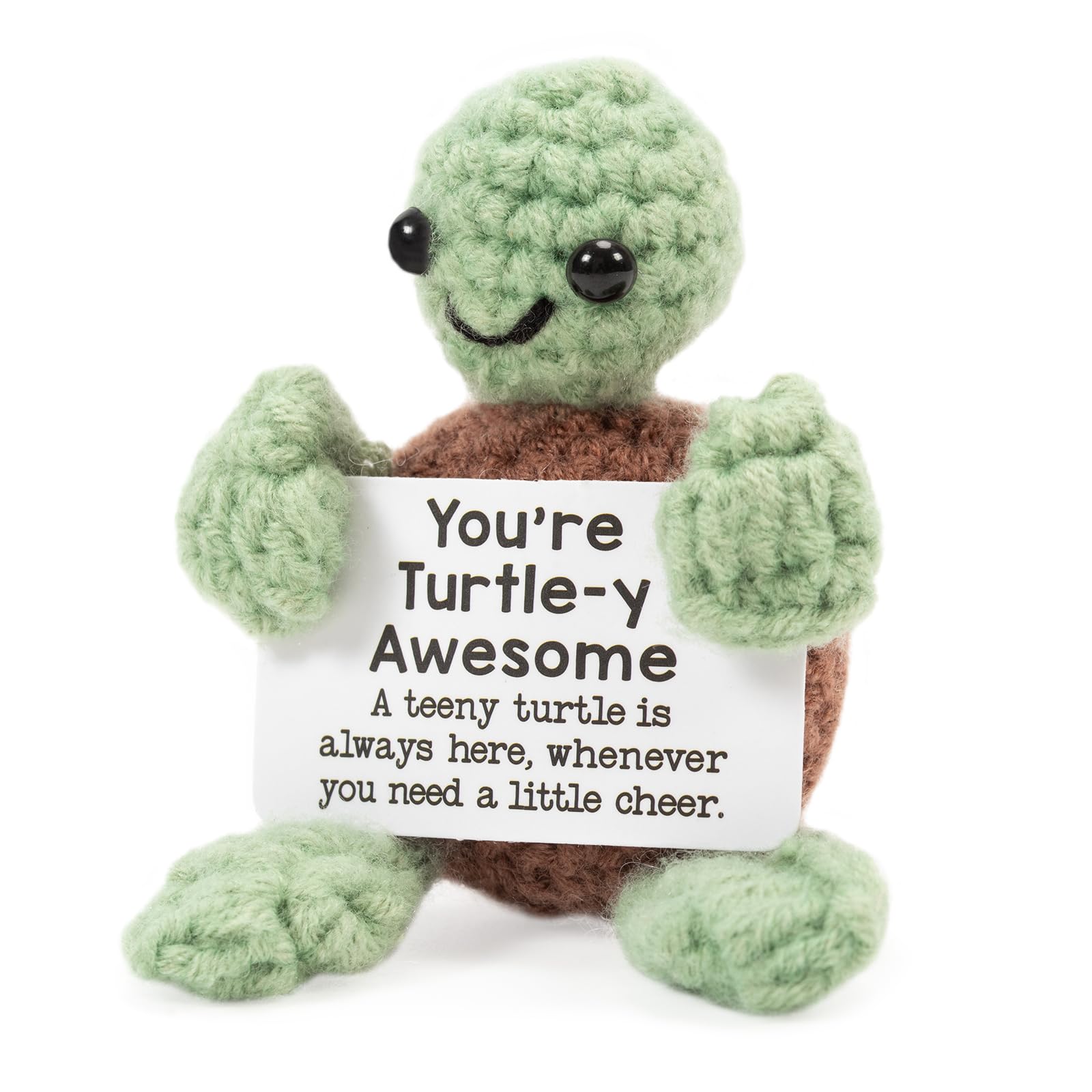 Bafiwu Funny Positive Turtle Gifts, Small Handmade Crochet Animals Cute Stuff, Birthday Gifts for Women, Emotional Support Presents for Women Christmas Home Desktop Decor (green)