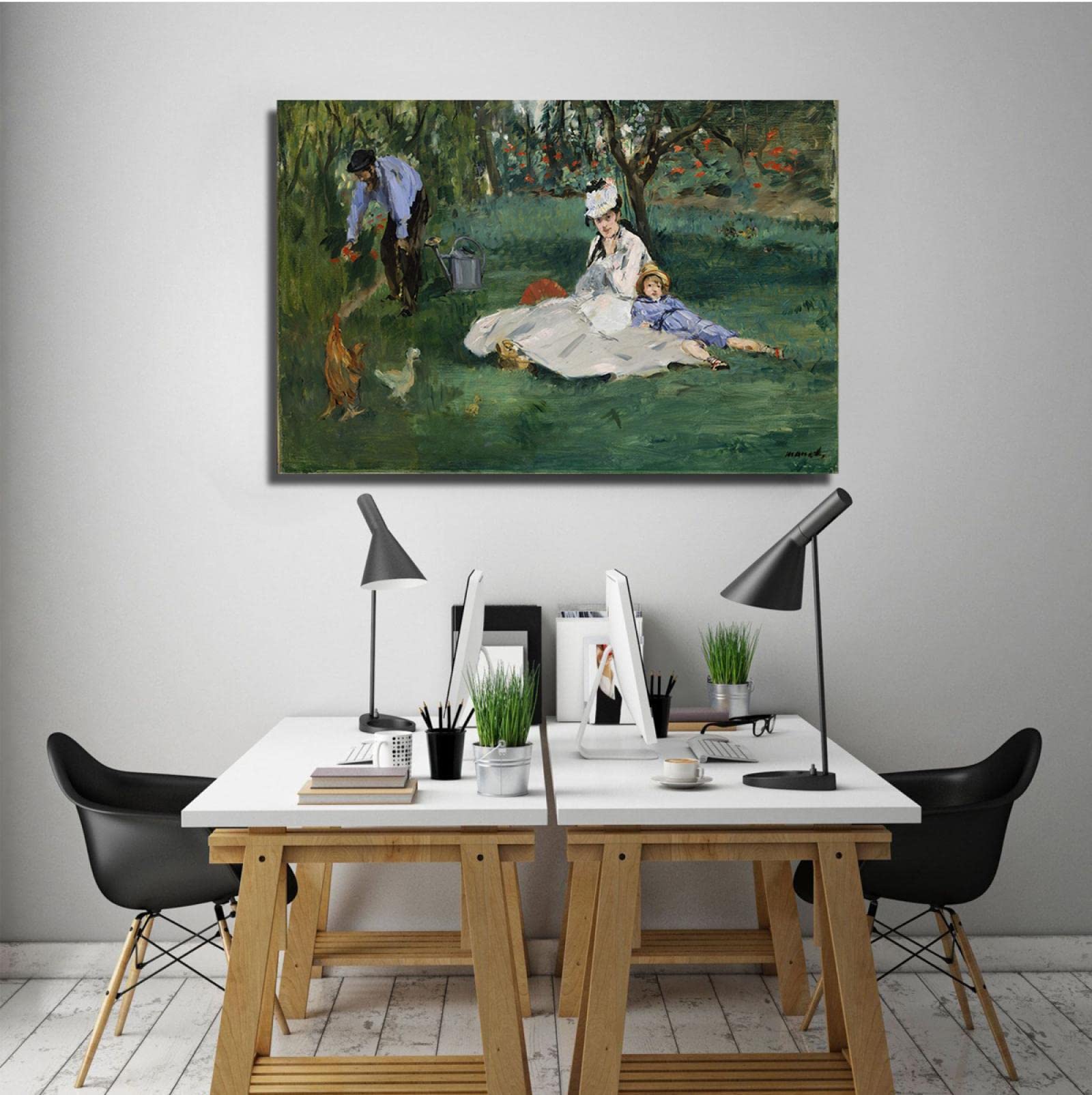 Tableau Toile Édouard Manet – La Famille Monet Dans Leur Jardin à Argenteuil – Cadre Bois Prêt à Accrocher – Déco Murale